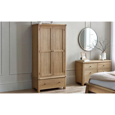 Rustic Limed Oak 2 Door 1 Drawer Wardrobe