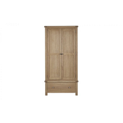 Rustic Limed Oak 2 Door 1 Drawer Wardrobe