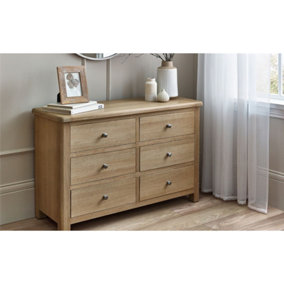 Rustic Limed Oak 6 Drawer Wide Chest