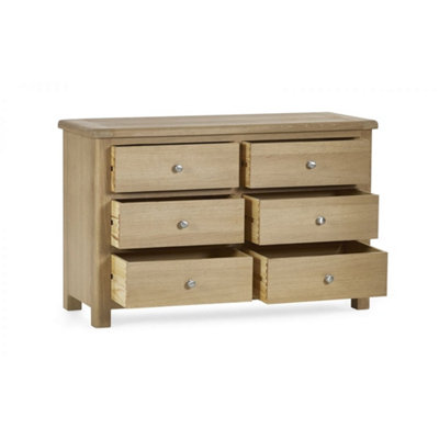 Rustic Limed Oak 6 Drawer Wide Chest