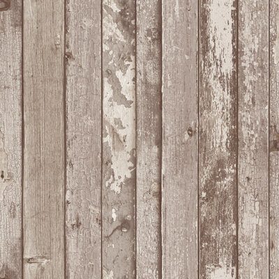 Rustic Natural Distressed Elm Wood Plank Effect Neutral Realistic Wallpaper