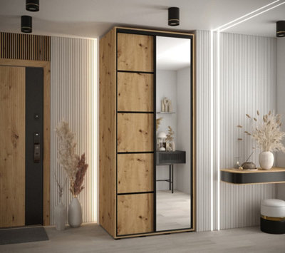 Rustic Oak Artisan Cannes V Sliding Wardrobe H2050mm W1000mm D600mm ...