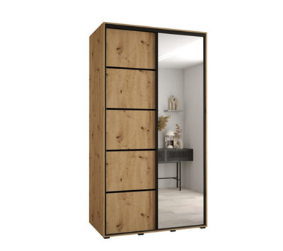 Rustic Oak Artisan Cannes V Sliding Wardrobe H2050mm W1300mm D600mm with Customisable Black Steel Handles