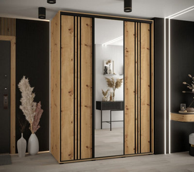 Rustic Oak Artisan Cannes VII Sliding Wardrobe H2050mm W1800mm D600mm ...