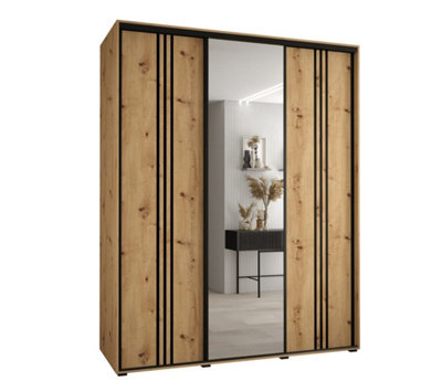 Rustic Oak Artisan Cannes VII Sliding Wardrobe H2050mm W2000mm D600mm with Custom Black Steel Handles and Decorative Strips