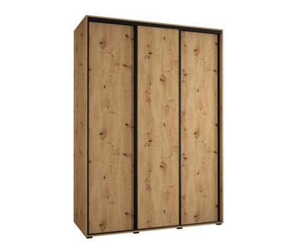 Rustic Oak Artisan Sliding Wardrobe H2050mm W1700mm D600mm with Customisable Black Steel Handles