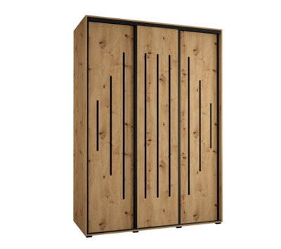 Rustic Oak Artisan Sliding Wardrobe H2050mm W1800mm D600mm with Customisable Black Steel Handles