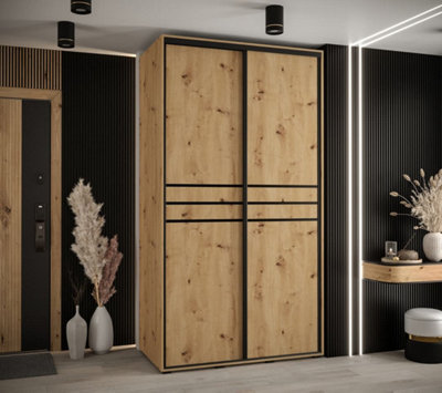 Rustic Oak Artisan Sliding Wardrobe W130cmH205cmD60cm - Stylish Storage ...