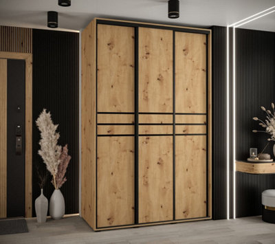 Rustic Oak Artisan Sliding Wardrobe W150cmH205cmD60cm - Stylish Storage ...