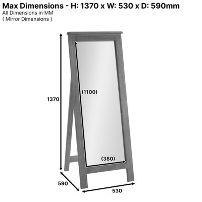 Rustic Oak Floor Standing Cheval Mirror - H1370 x W530 x D590mm
