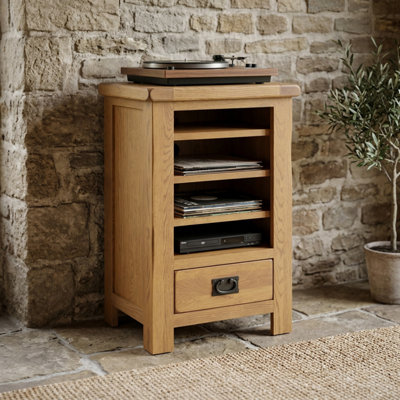 Rustic Oak Hi-Fi Media Shelf Unit Stand