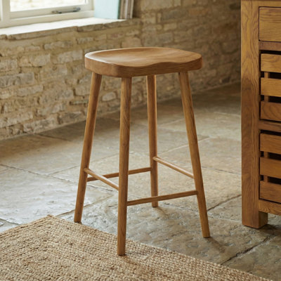 Rustic Oak Shaker Style Saddle Seat Counter Stool Ergonomic Contoured ...