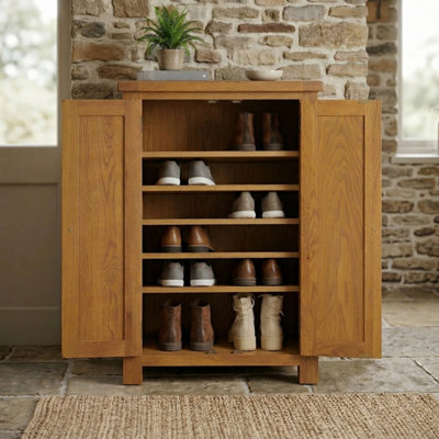 Rustic Oak Shoe Storage Cupboard
