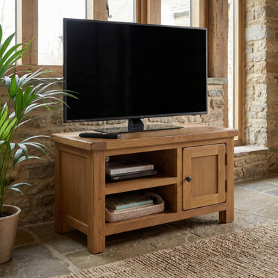 Rustic Oak Small Compact TV Unit Cabinet Up to 45 TV Size