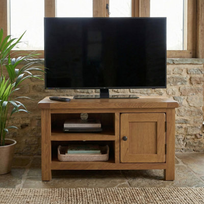 Rustic Oak Small Compact TV Unit Cabinet Up to 45 TV Size