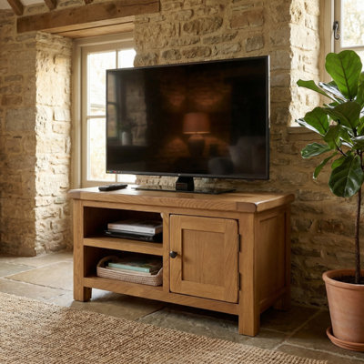 Rustic Oak Small Compact TV Unit Cabinet Up to 45 TV Size
