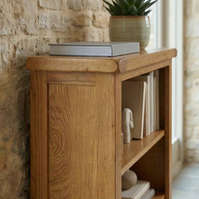 Rustic Oak Small Low Compact Adjustable 2 Shelf Bookcase