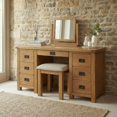 Rustic Oak Vanity Mirror Adjustable Hinged Dressing Table Mirror Solid ...