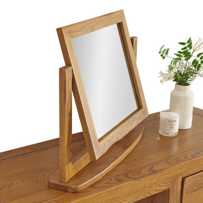 Rustic Oak Vanity Mirror Adjustable Hinged Dressing Table Mirror Solid ...