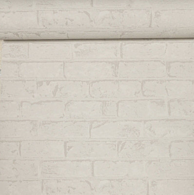 Rustic Pale Light Grey Brick Effect Neutral Textured Vinyl Grandeco