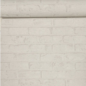 Rustic Pale Light Grey Brick Effect Neutral Textured Vinyl Grandeco Wallpaper
