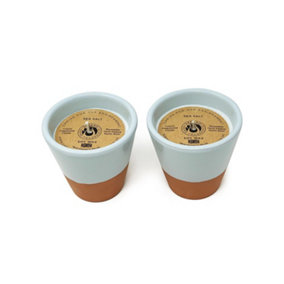 Rustic Pastel Blue Sea Salt Set of 2 Conical Bowl Soy Wax Candles (Diam) 8cm