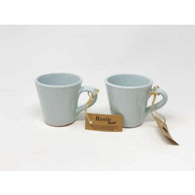 Rustic Pastel Fully Dipped Terracotta Duck Egg Blue Kitchen Dining Set of 2 Conical Mugs (H) 9cm
