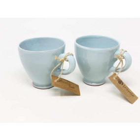 Rustic Pastel Fully Dipped Terracotta Duck Egg Blue Kitchen Dining Set of 2 Everyday Cups (H) 9.5cm
