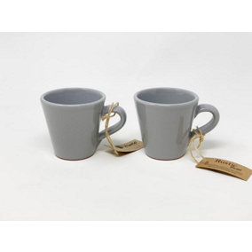 Rustic Pastel Fully Dipped Terracotta Grey Kitchen Dining Set of 2 Conical Mugs (H) 9cm
