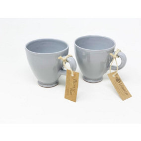 Rustic Pastel Fully Dipped Terracotta Grey Kitchen Dining Set of 2 Everyday Cups (H) 9.5cm
