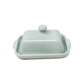 Rustic Pastel Fully Dipped Terracotta Kitchen Dining Butter Dish Green (L) 20cm x (H) 9cm