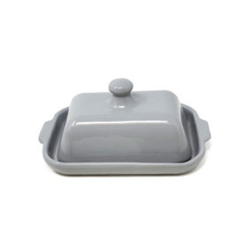 Rustic Pastel Fully Dipped Terracotta Kitchen Dining Butter Dish Grey (L) 20cm x (H) 9cm