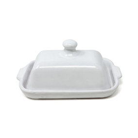 Rustic Pastel Fully Dipped Terracotta Kitchen Dining Butter Dish White (L) 20cm x (H) 9cm
