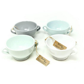 Rustic Pastel Fully Dipped Terracotta Kitchen Dining Mixed Set of 4 Soup Bowls (Diam) 14.5cm