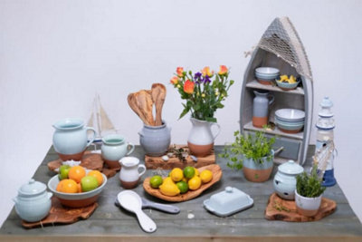 Rustic Pastel Fully Dipped Terracotta Kitchen Dining Set of 2 Soup Bowls Grey (Diam) 14.5cm