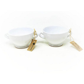 Rustic Pastel Fully Dipped Terracotta Kitchen Dining Set of 2 Soup Bowls White (Diam) 14.5cm