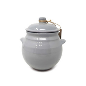 Rustic Pastel Fully Dipped Terracotta Kitchen Dining Storage Jar w/ Lid Grey (H) 15cm