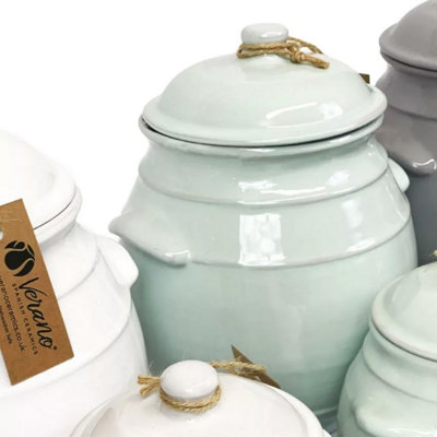 Rustic Pastel Fully Dipped Terracotta Kitchen Dining Storage Jar w/lid (H) 23cm Grey