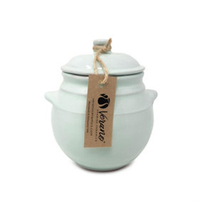 Rustic Pastel Fully Dipped Terracotta Kitchen Dining Storage Jar w/ Lid Pale Green (H) 15cm