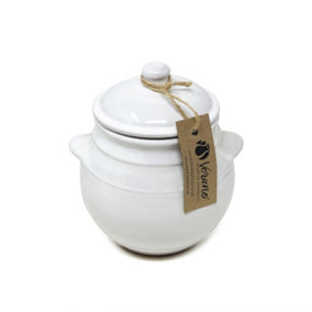 Rustic Pastel Fully Dipped Terracotta Kitchen Dining Storage Jar w/ Lid White (H) 15cm