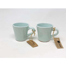 Rustic Pastel Fully Dipped Terracotta Pale Green Kitchen Dining Set of 2 Conical Mugs (H) 9cm