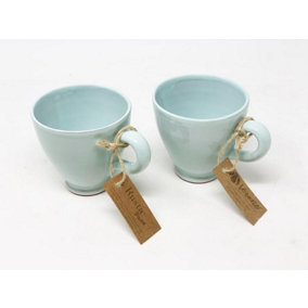 Rustic Pastel Fully Dipped Terracotta Pale Green Kitchen Dining Set of 2 Everyday Cups (H) 9.5cm