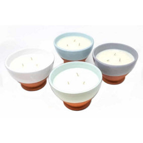 Rustic Pastel Half Dipped Round Bowl Mixed Set of 4 Soy Wax Candles (Diam) 14cm