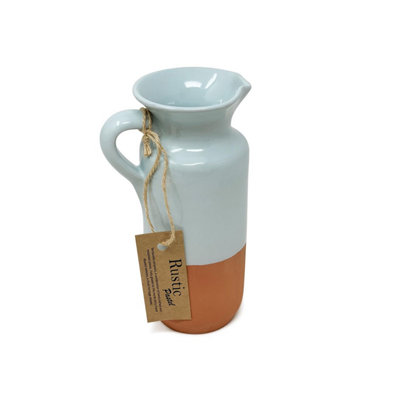 Rustic Pastel Half Dipped Terracotta Kitchen Bottle Pourer Jug Duck Egg Blue 0.5L (H) 18cm