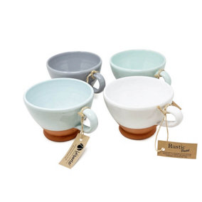 Rustic Pastel Half Dipped Terracotta Kitchen Dining Mixed Set of 4 Breakfast Cups (Diam) 14cm