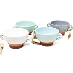 Rustic Pastel Half Dipped Terracotta Kitchen Dining Mixed Set of 4 Soup Bowls (Diam) 14.5cm