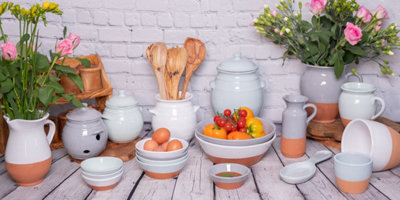 Rustic Pastel Half Dipped Terracotta Kitchen Dining Set of 2 Soup Bowls Grey (Diam) 14.5cm