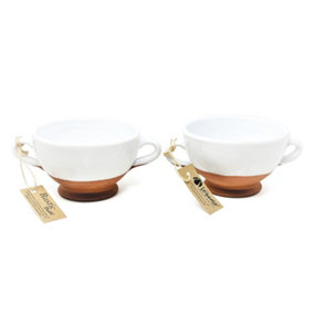 Rustic Pastel Half Dipped Terracotta Kitchen Dining Set of 2 Soup Bowls White (Diam) 14.5cm