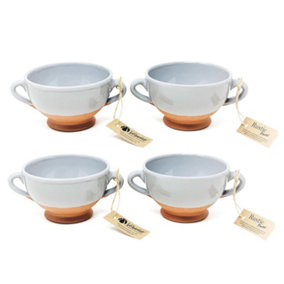Rustic Pastel Half Dipped Terracotta Kitchen Dining Set of 4 Soup Bowls Grey (Diam) 14.5cm