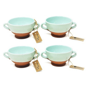 Rustic Pastel Half Dipped Terracotta Kitchen Dining Set of 4 Soup Bowls Pale Green (Diam) 14.5cm
